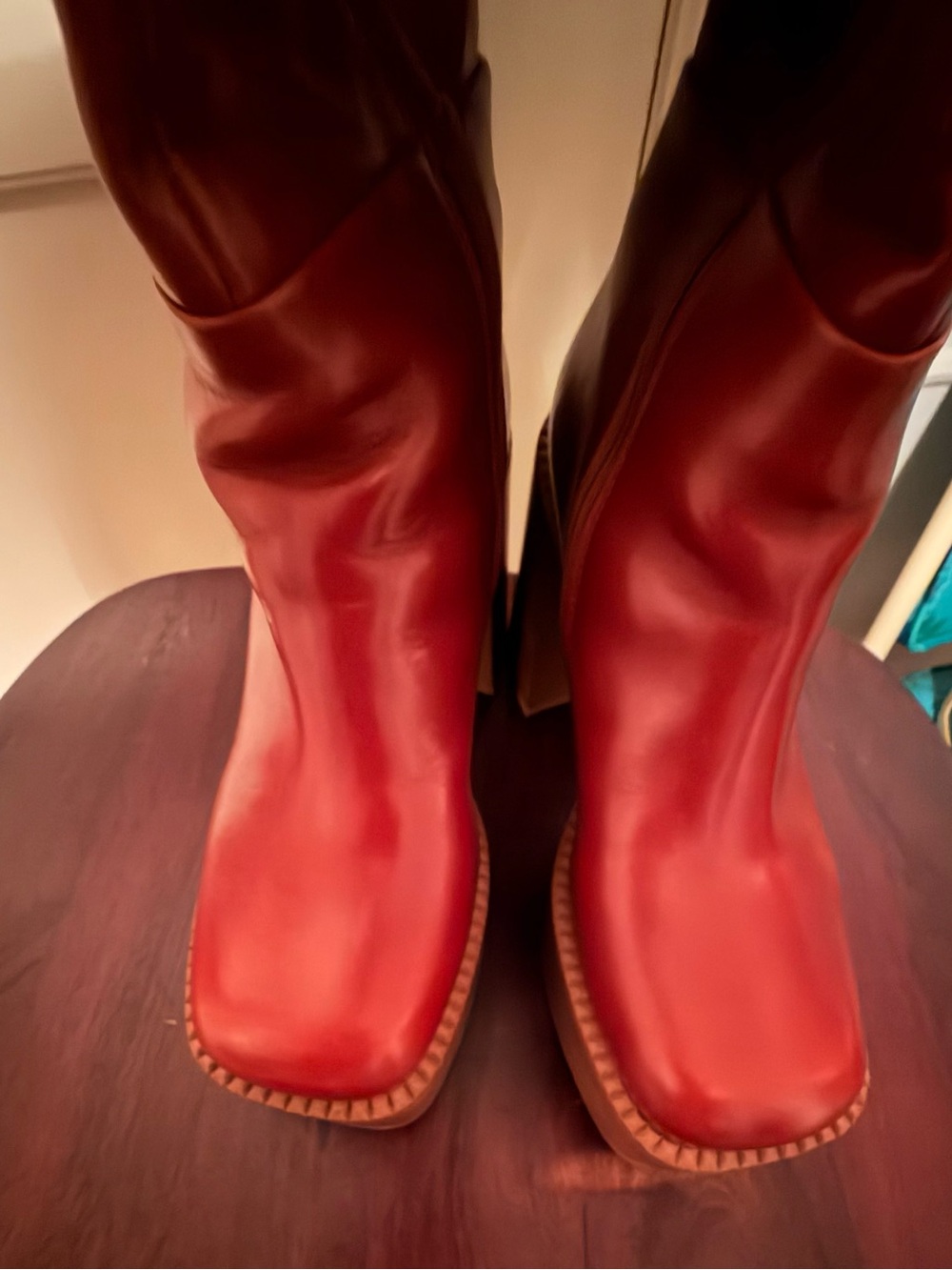 Jeffrey Campbell Cognac Leather Platform Mid-Calf Boots - Picture 5 of 6
